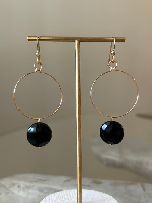 Black Onyx Gold Hoop Earrings