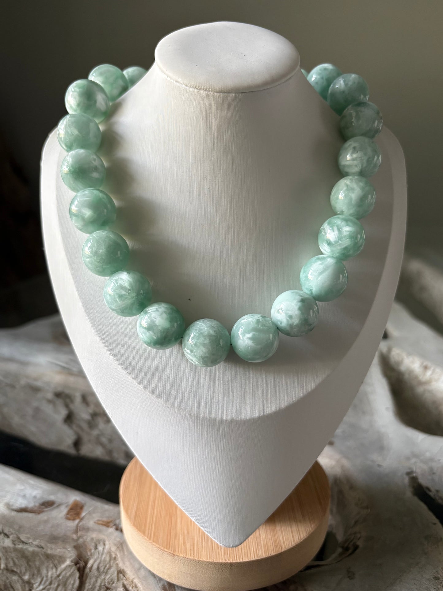 Chunky Green Moonstone Necklace 18MM