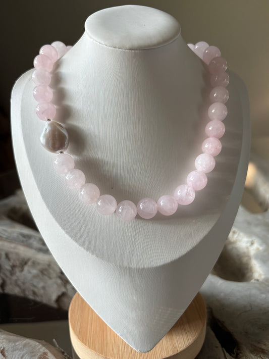 Rose Quartz and Pearl Necklace