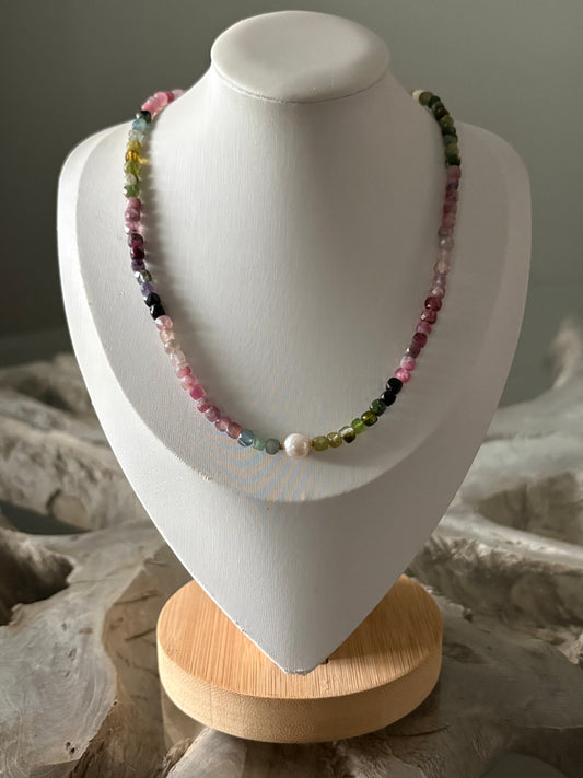 Tourmaline Cube and Pearl Necklace
