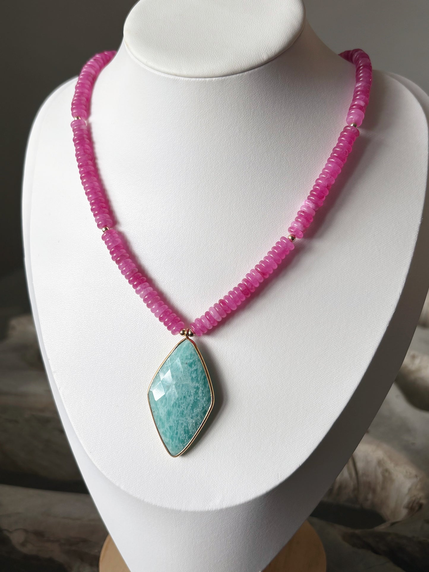 Pink Jade and Amazonite Necklace