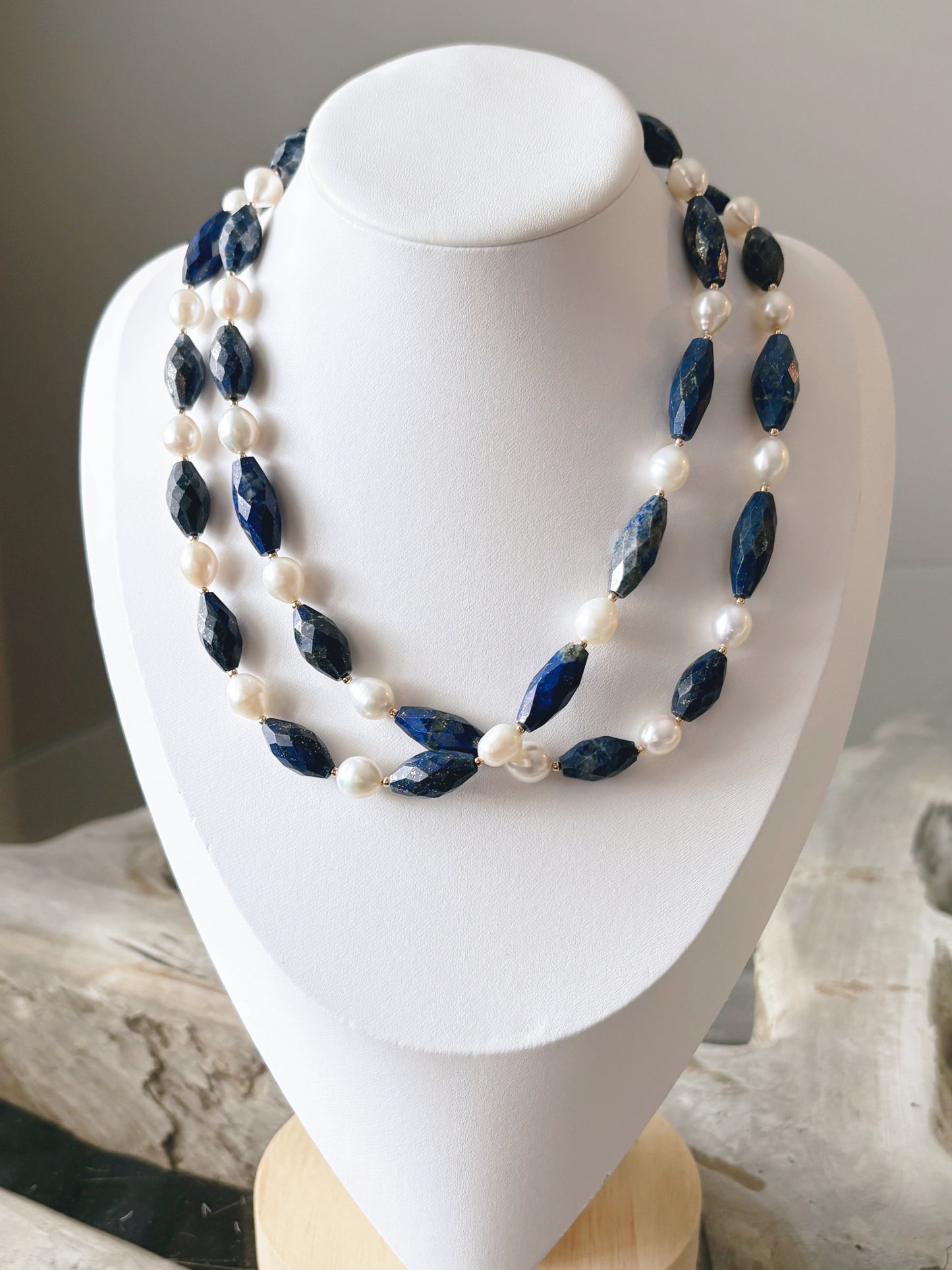 Long Lapis and Pearl Necklace