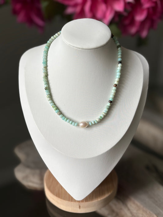 Peruvian Opal Pearl Choker 14"