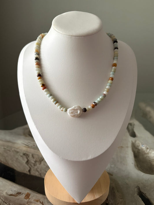 Amazonite and Pearl Necklace