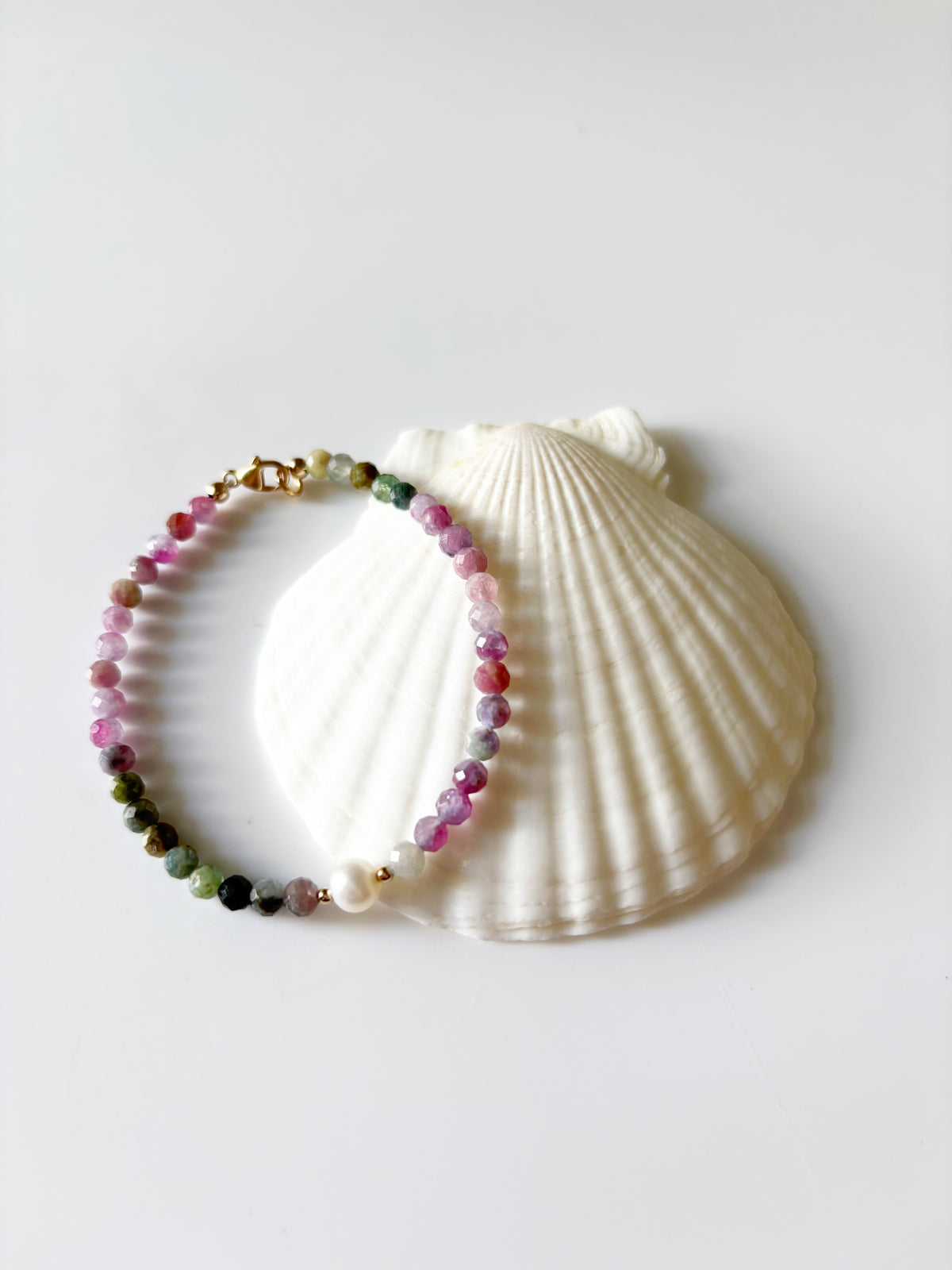 Watermelon Tourmaline and Pearl Bracelet