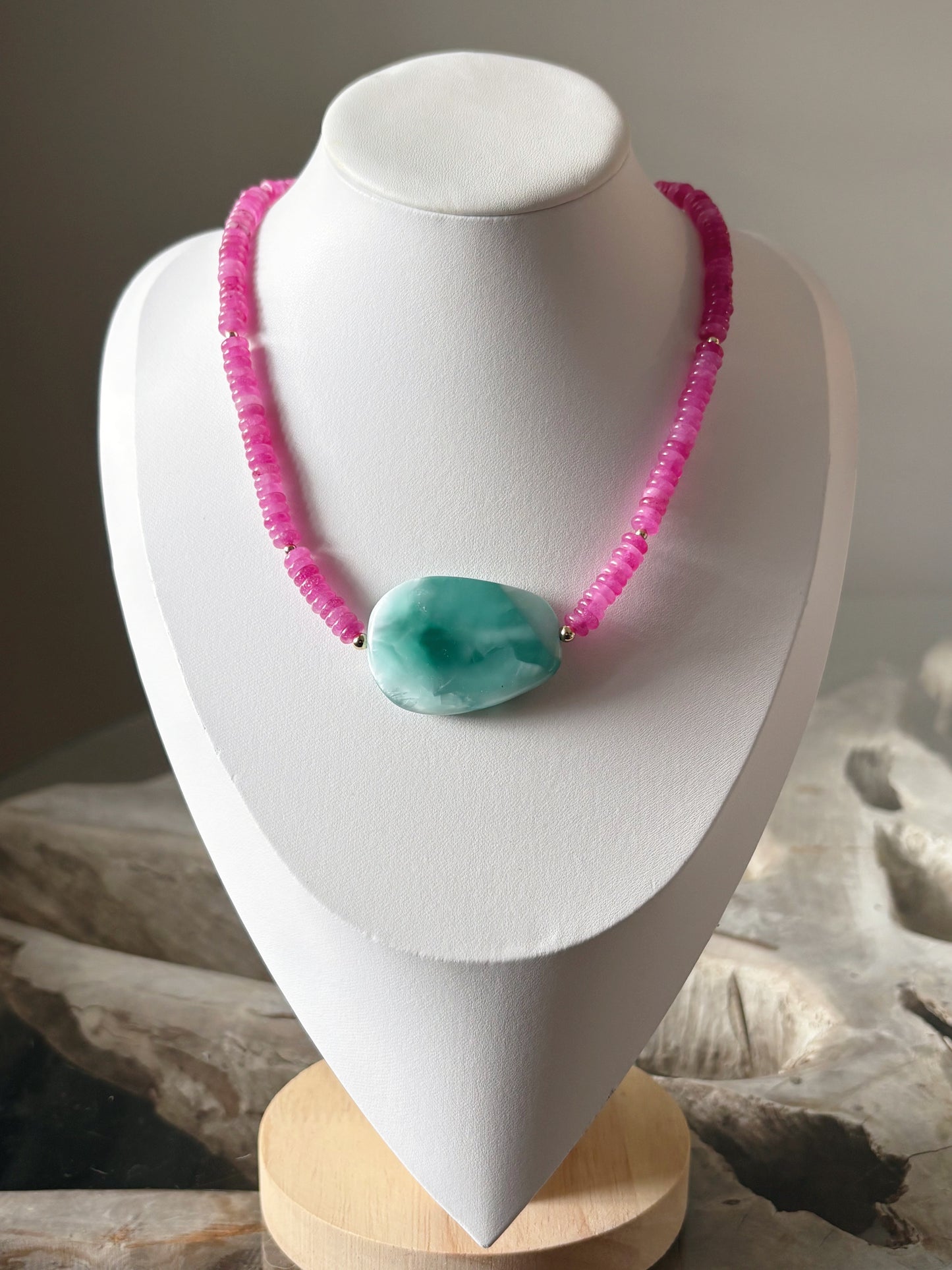 Pink Jade and Green Moonstone Necklace