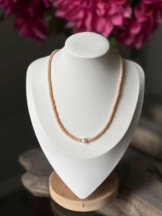 Peach Quartz Pearl Necklace 14"