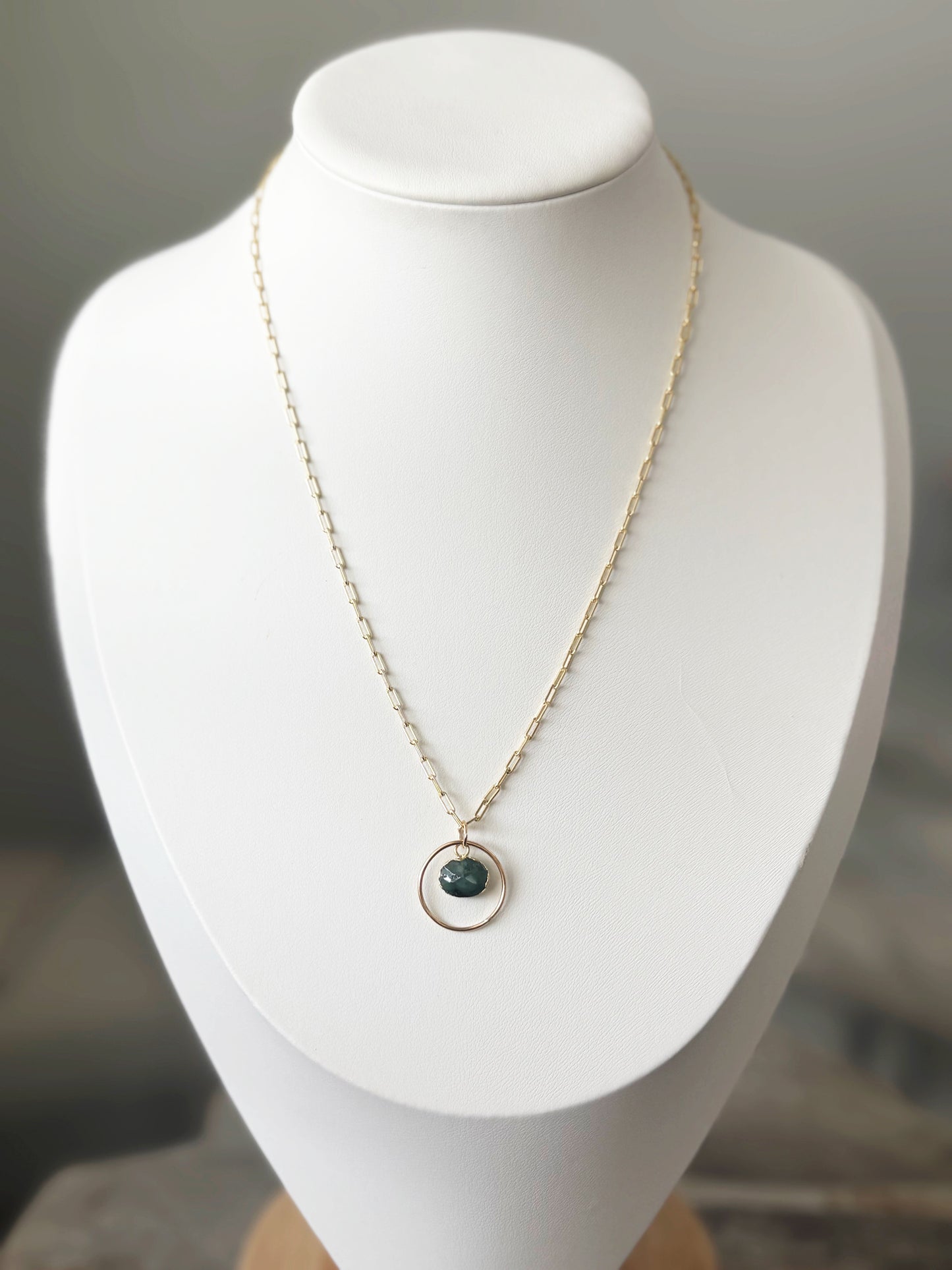 Emerald Hoop Gold Chain Necklace