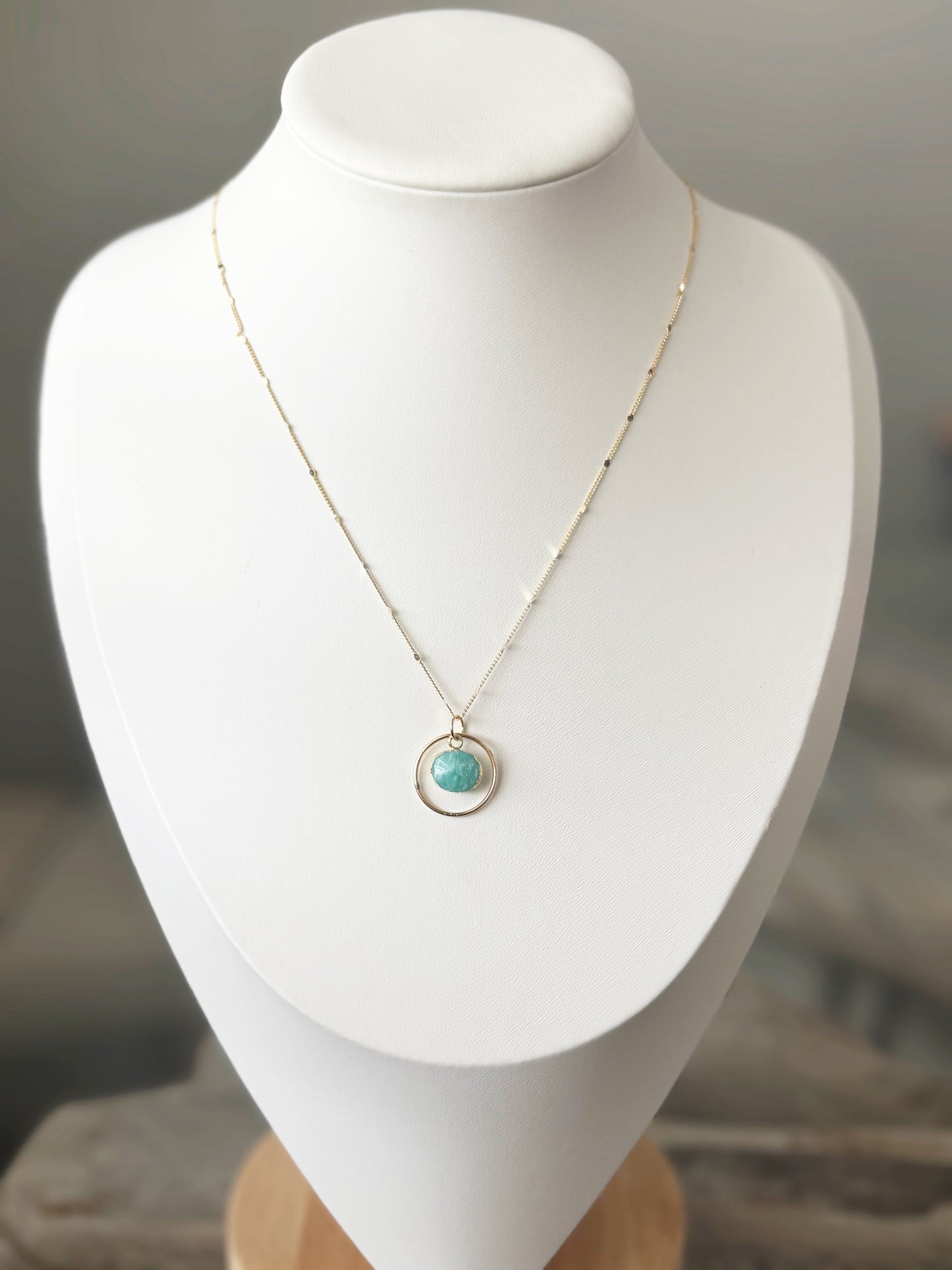 Amazonite Hoop Gold Chain Necklace