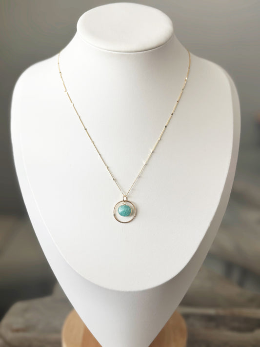 Amazonite Hoop Gold Chain Necklace