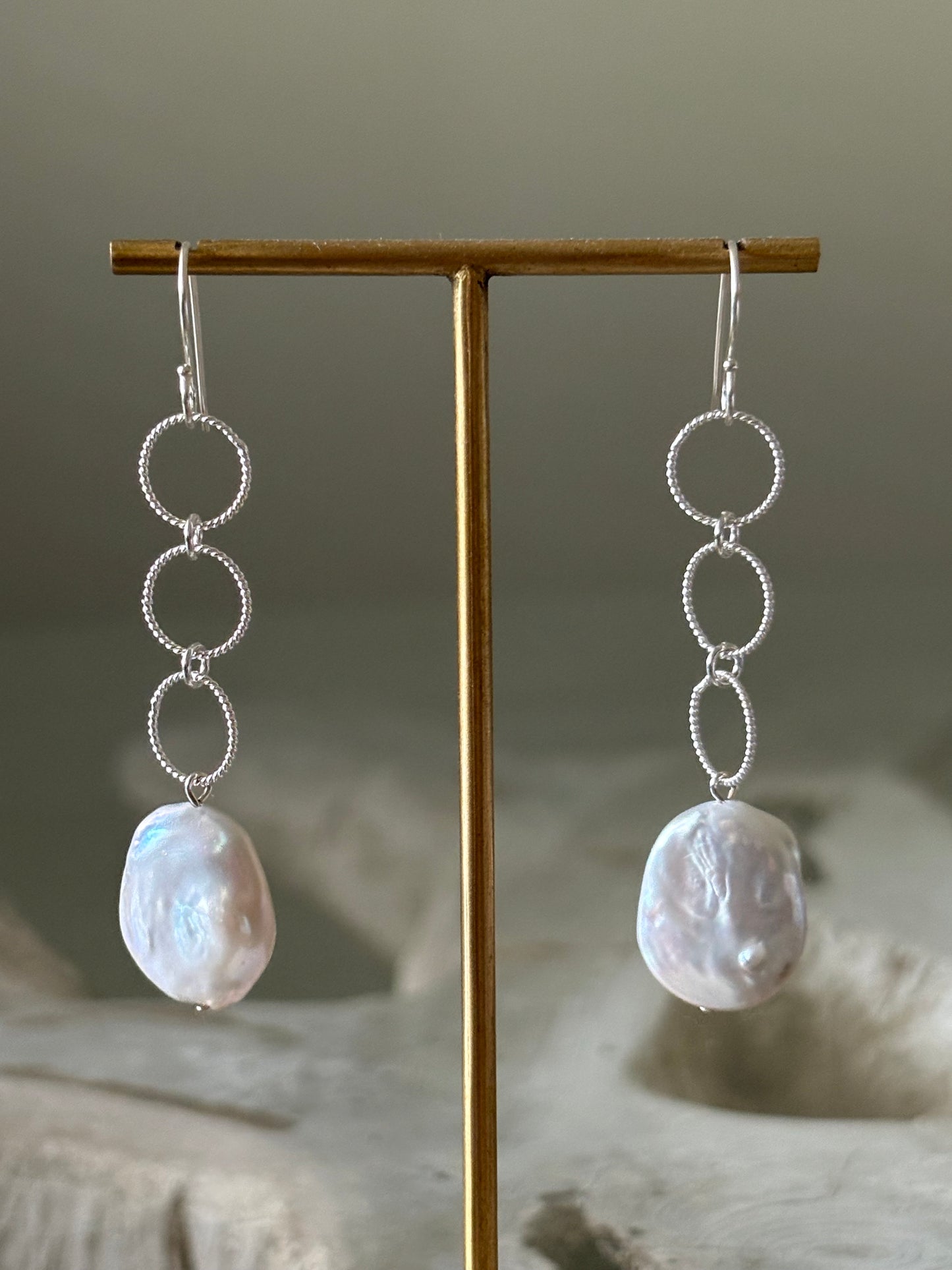 Sterling Hoop and Pearl Earrings