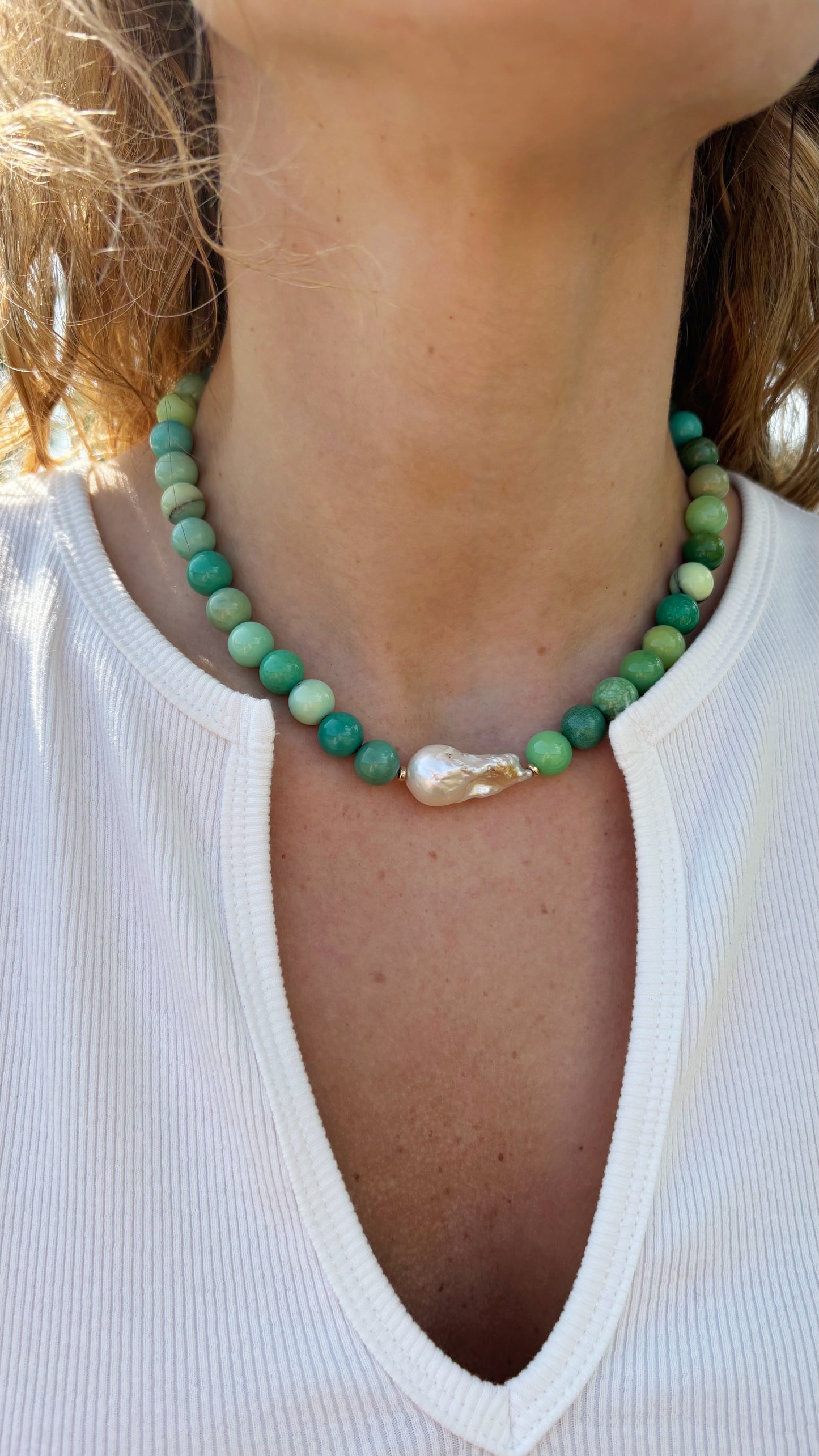 Chrysoprase and Pearl Necklace