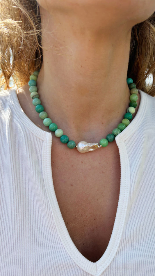 Chrysoprase and Pearl Necklace
