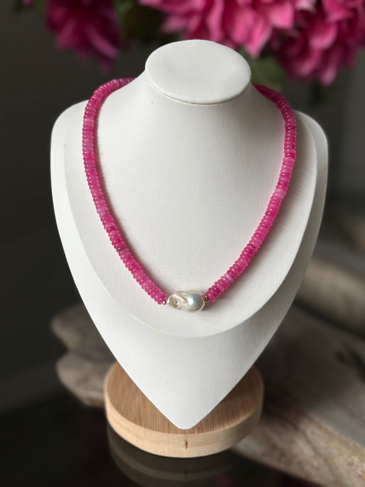 Pink Jade Pearl Necklace