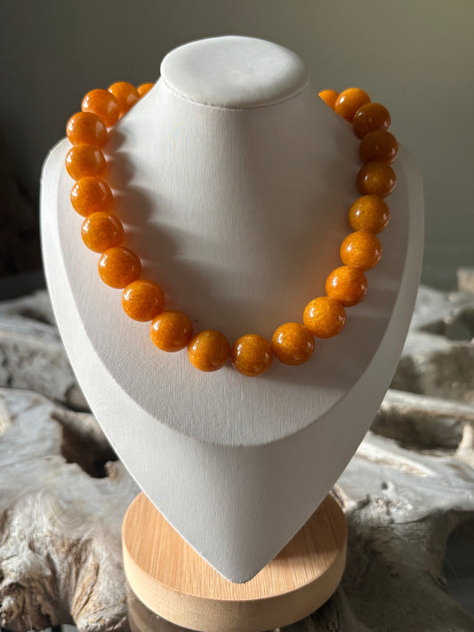 Chunky Dark Orange Jade Necklace