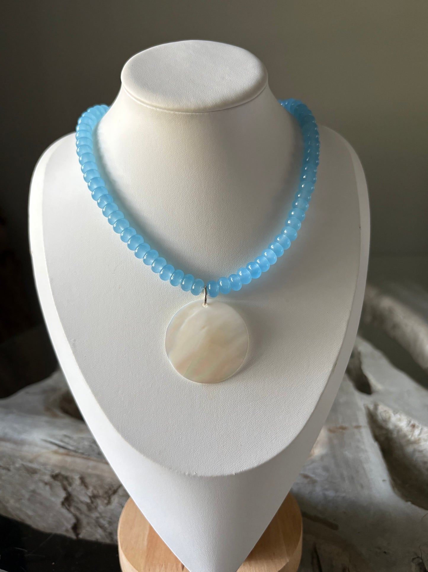 Light Blue Jade and Mother of Pearl Necklace