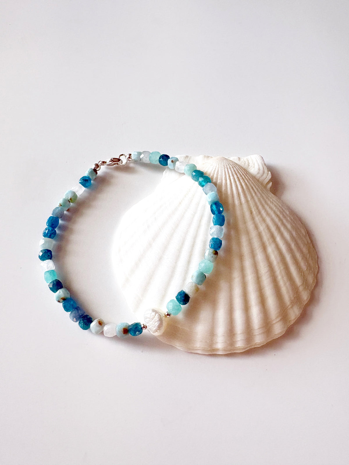 Mix Blue Gemstone and Pearl Bracelet
