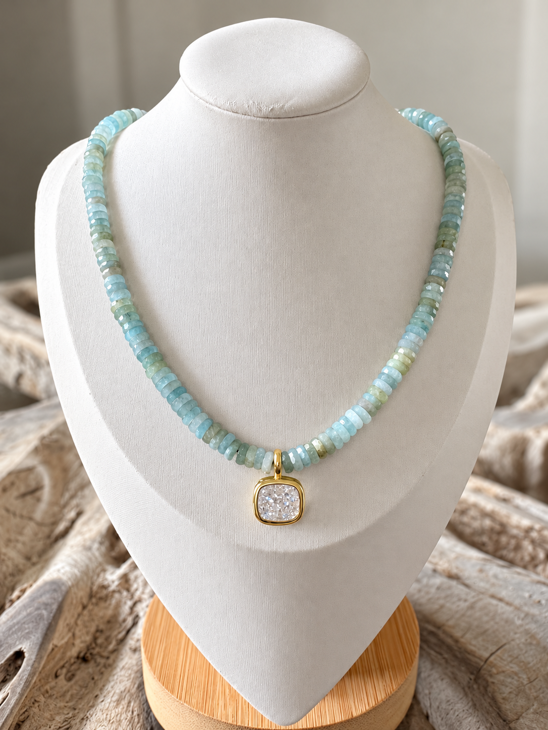 Aquamarine and Cubic Zirconia Necklace