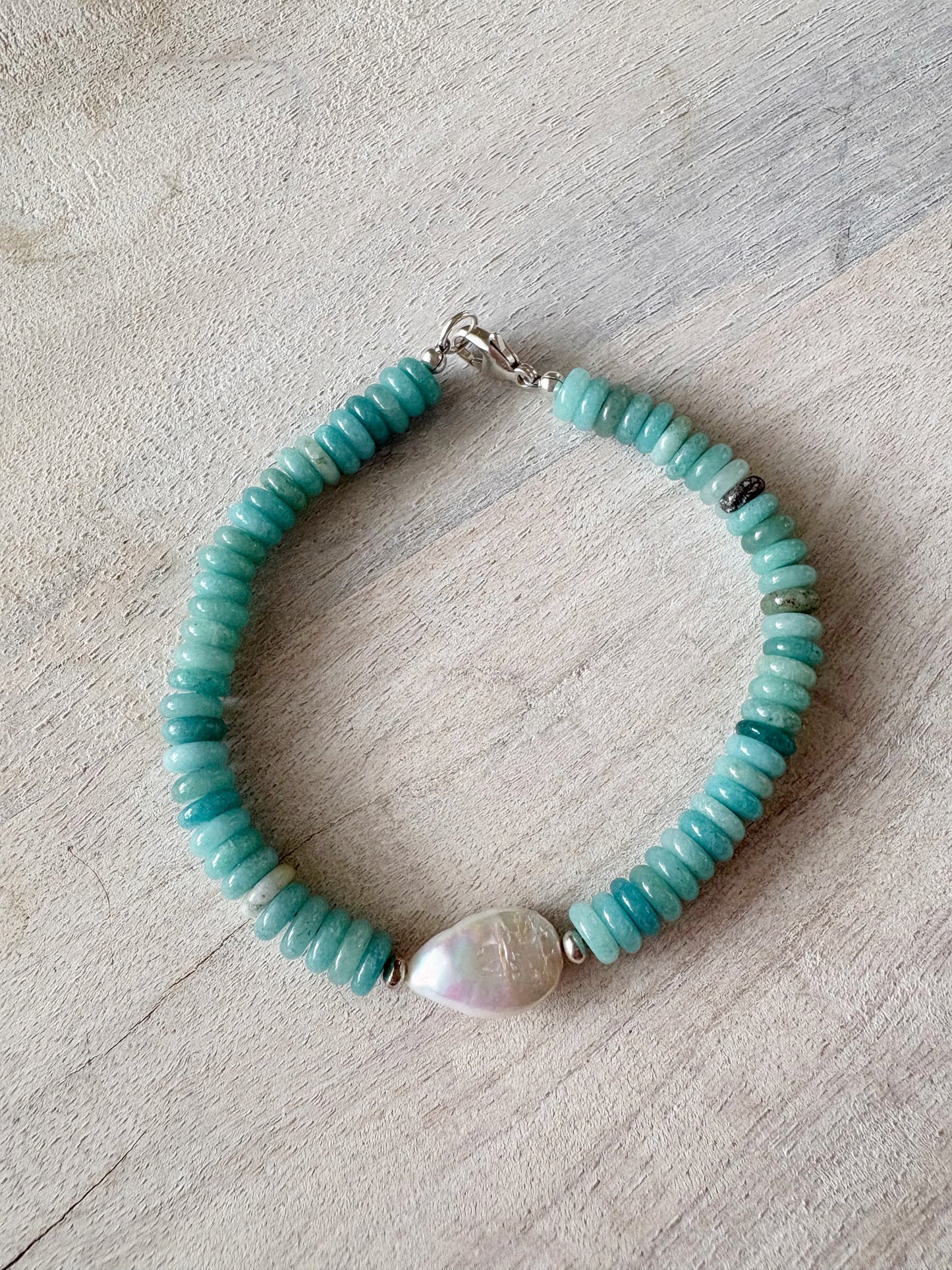 Dark Amazonite and Pearl Bracelet