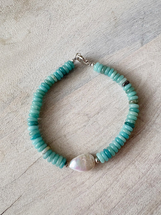 Dark Amazonite and Pearl Bracelet