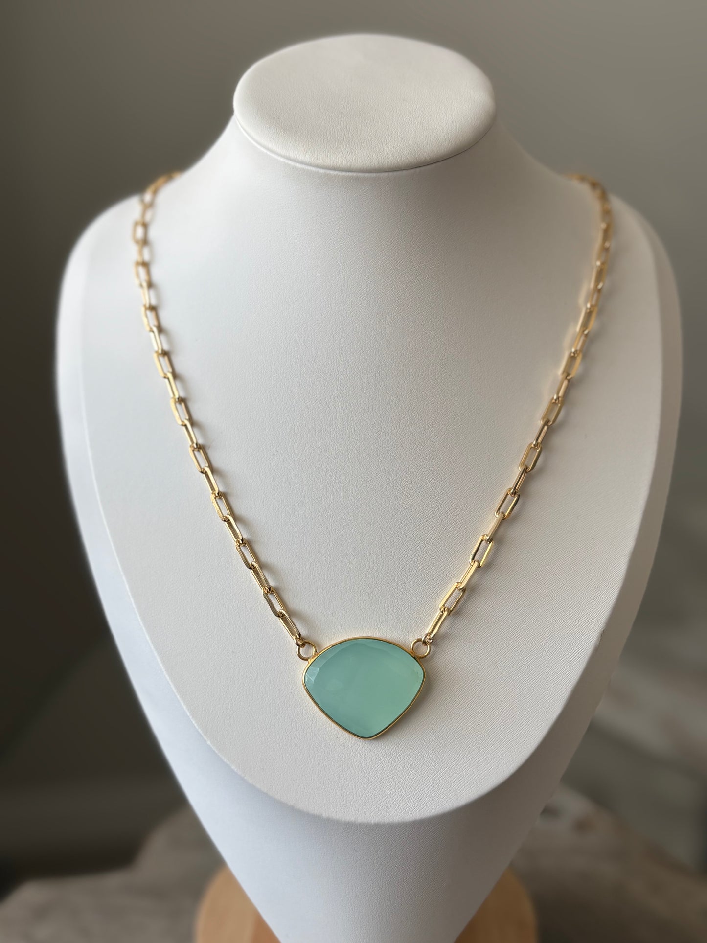 Chalcedony Long Gold Chain