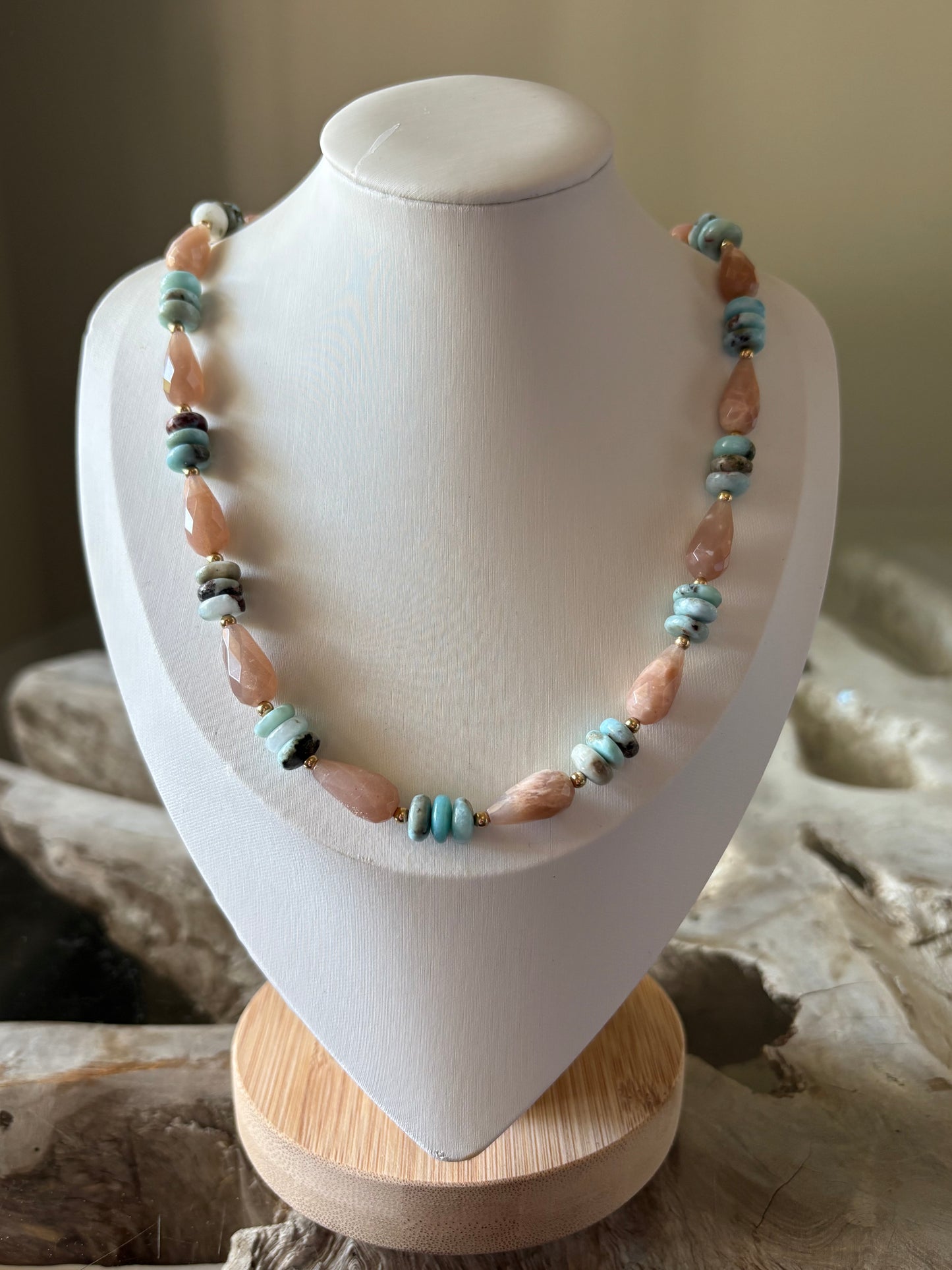 Larimar and Peach Moonstone Necklace