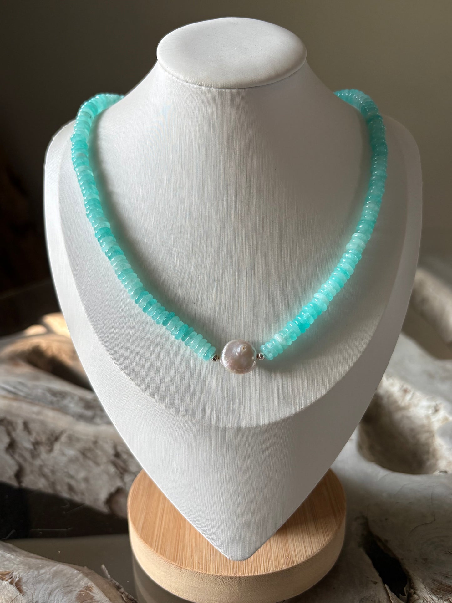 Aqua Jade and Pearl Necklace
