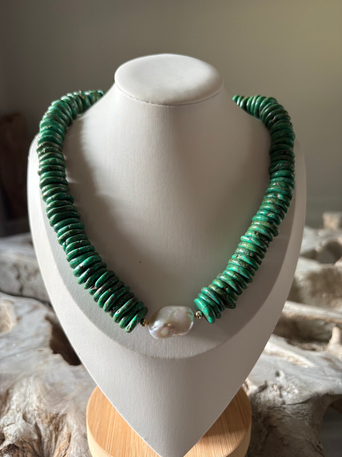 Green Magnesite and Pearl Necklace