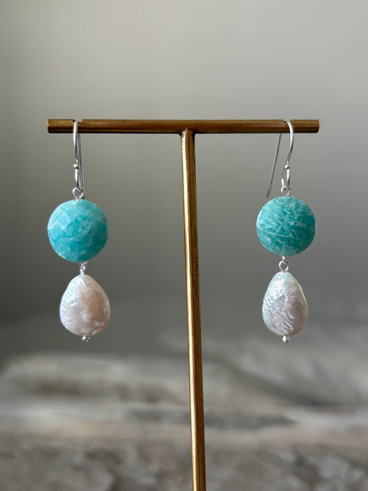 Amazonite and Pearl Earrings