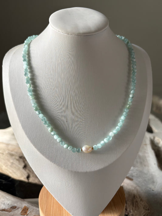 Green Moonstone and Pearl Necklace