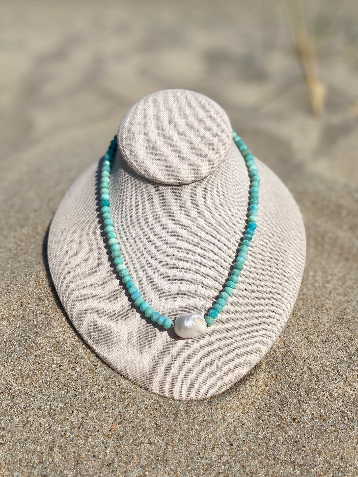 Amazonite and Baroque Pearl Necklace