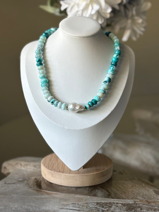 Blue Opal and Pearl Necklace