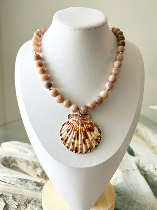 Peach Moonstone Shell Necklace