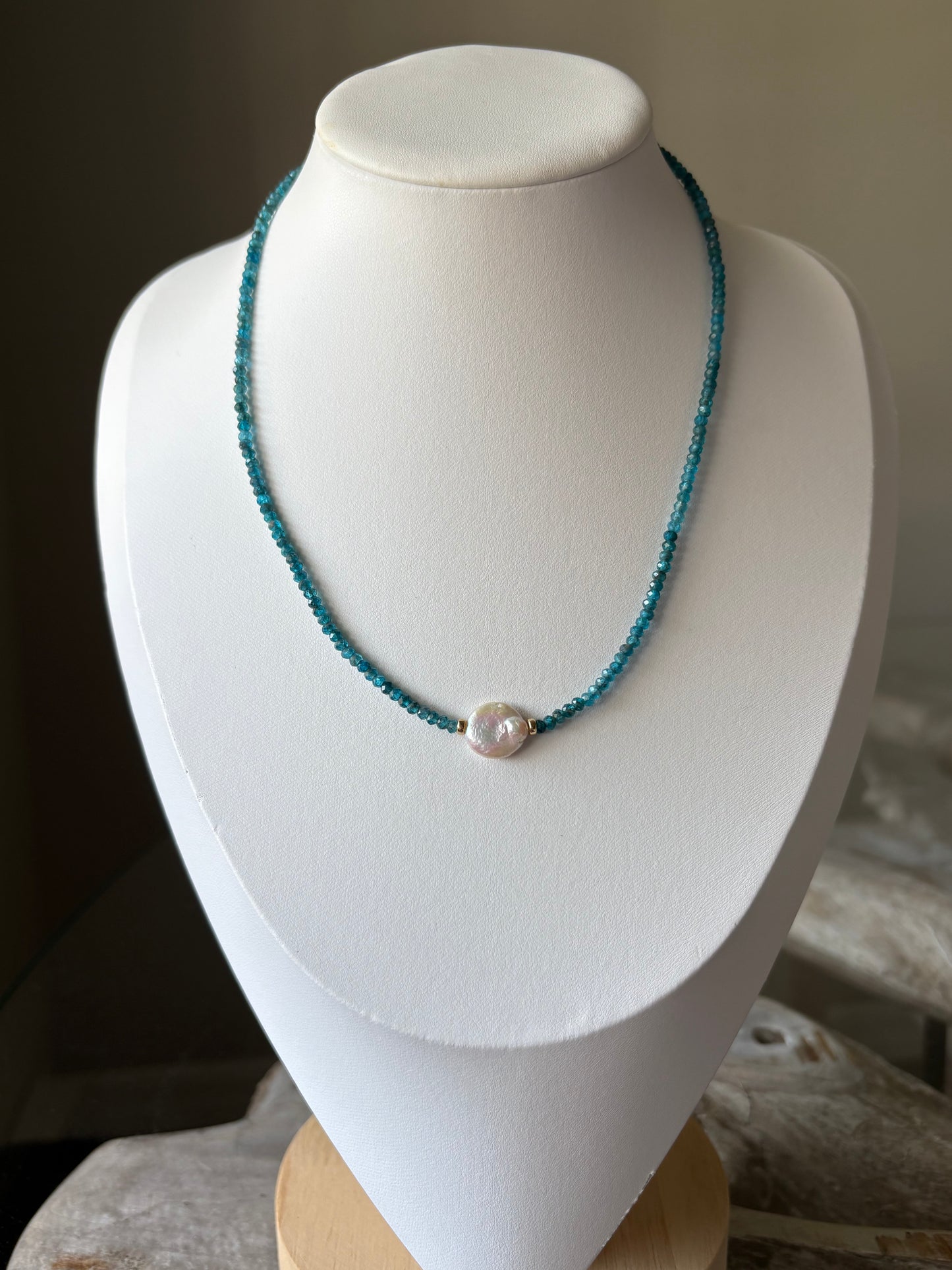 Dark Apatite and Pearl Necklace