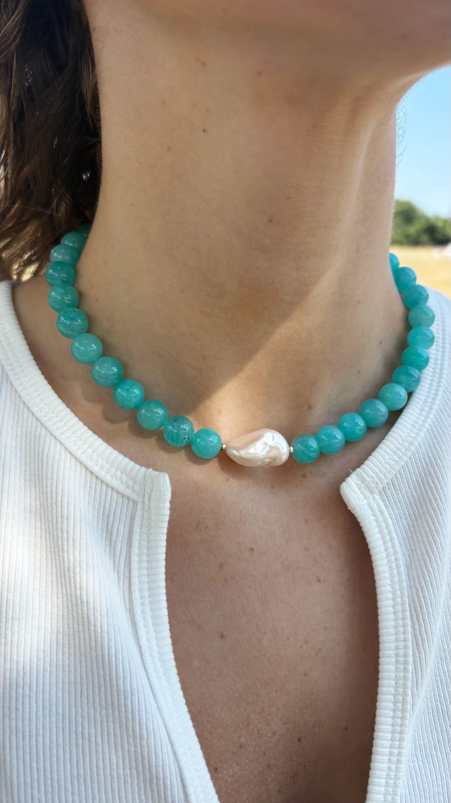 Ice Amazonite and Pearl Necklace