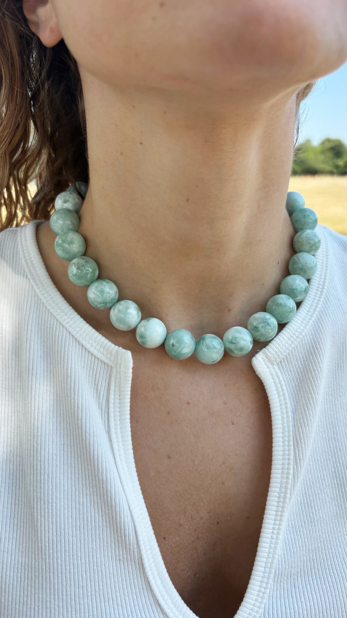 20mm Chunky Green Moonstone Necklace
