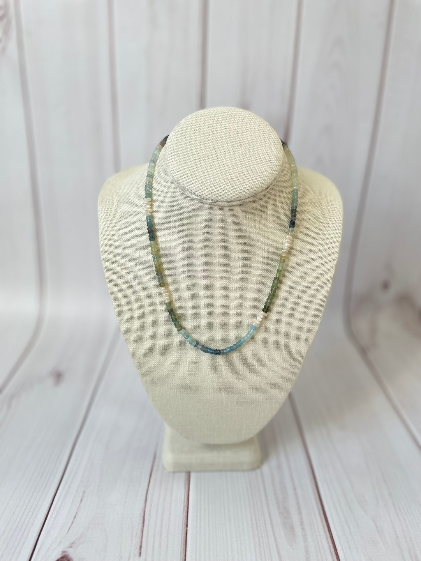 Moss Aquamarine and Heshi Pearl Necklace