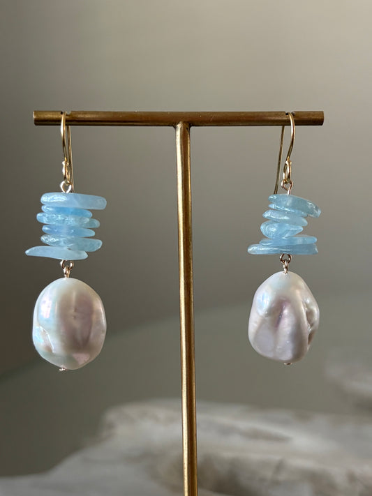 Aquamarine and Pearl Earrings