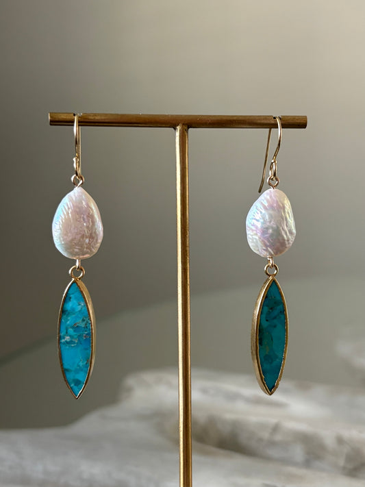 Howlite Turquoise and Pearl Earrings