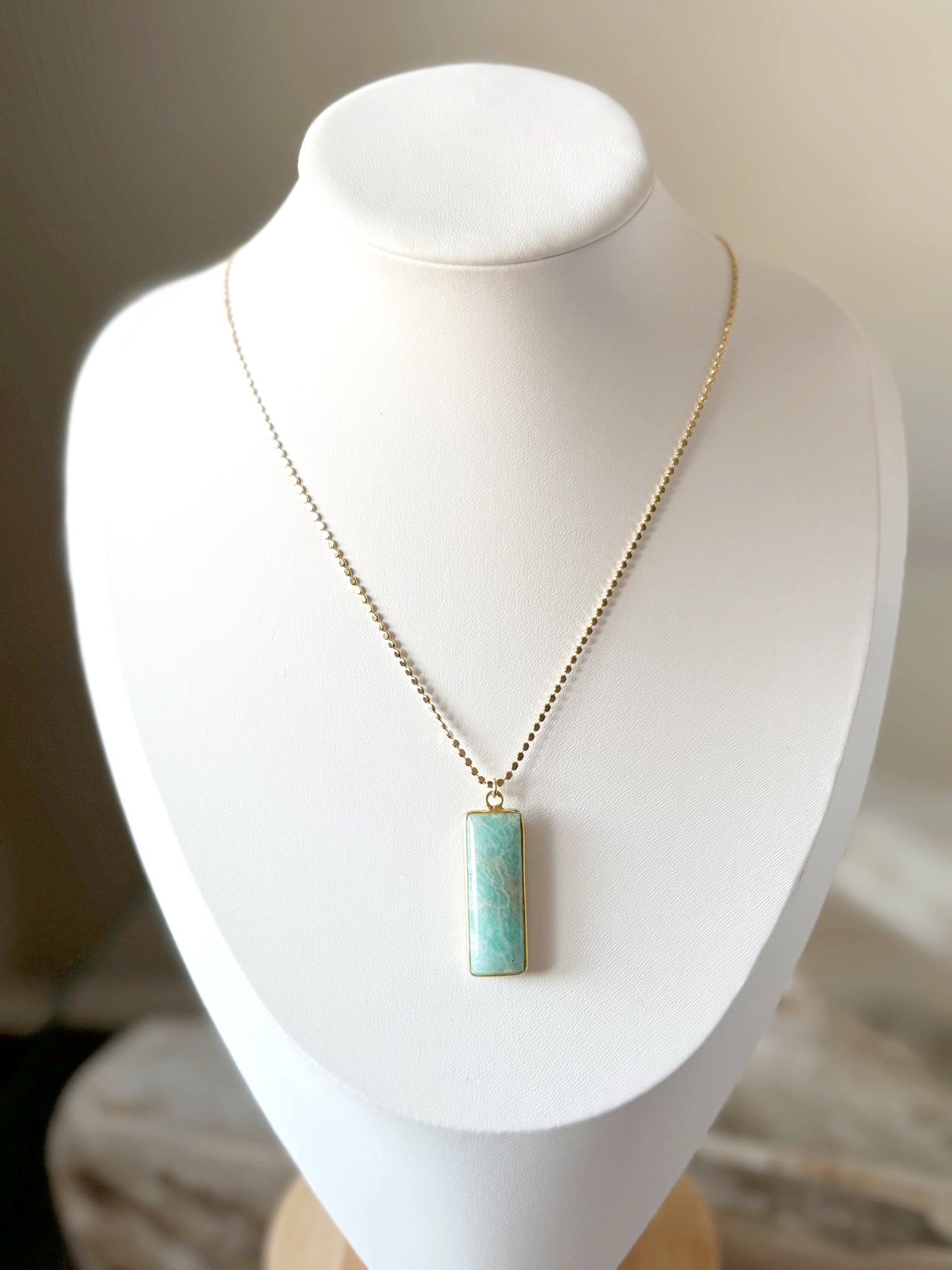 Amazonite Rectangle Gold Chain Necklace