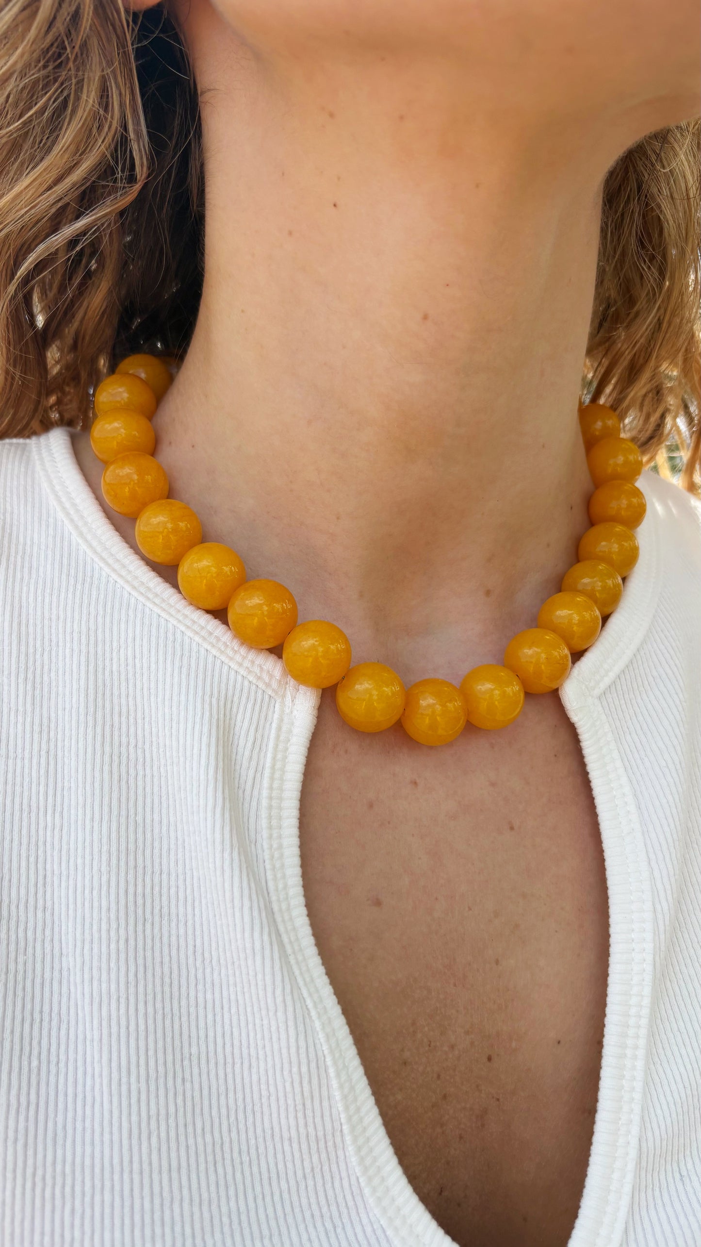 Chunky Dark Orange Jade Necklace