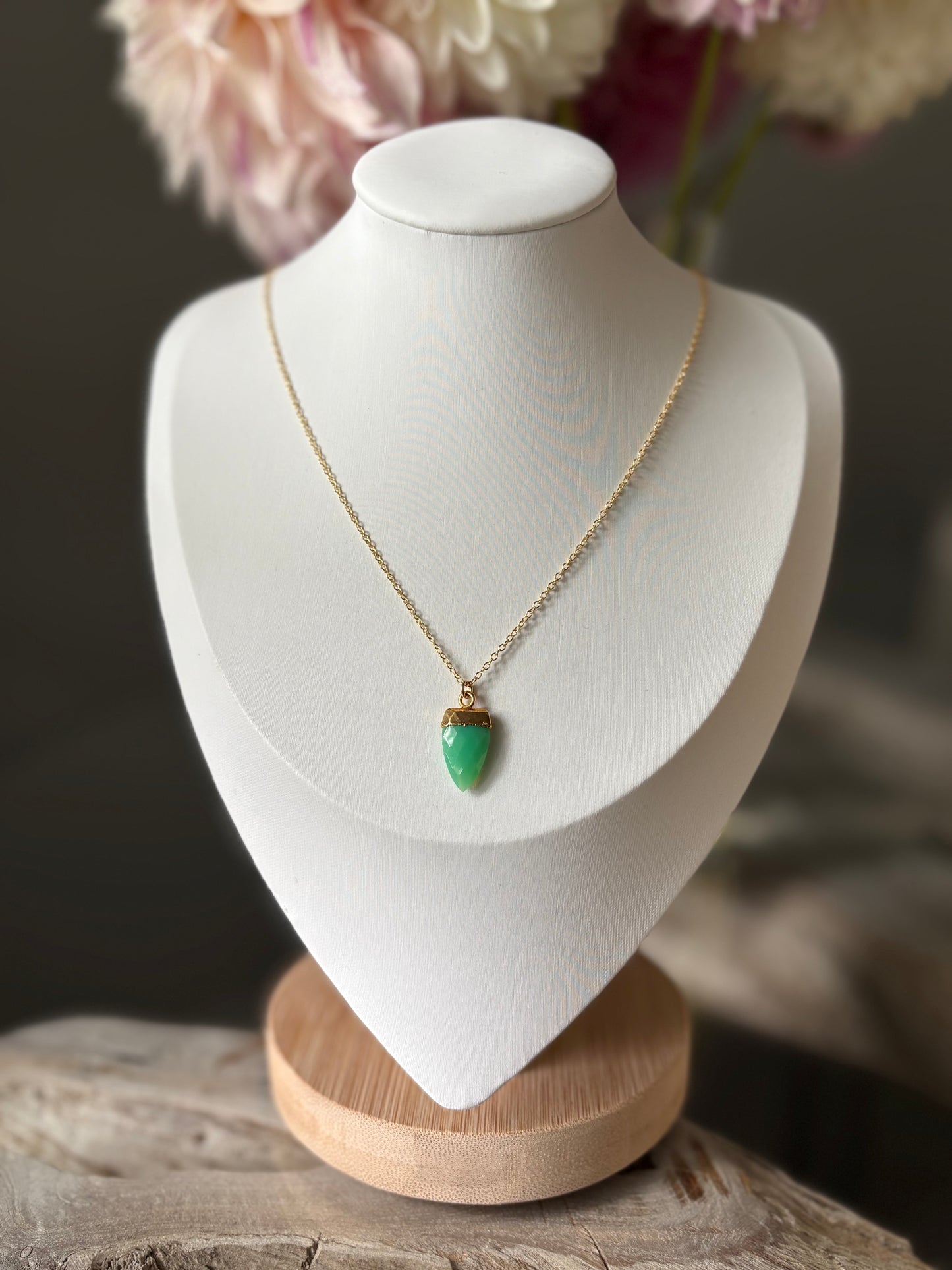 16" Green Onyx Gold Filled Chain Necklace