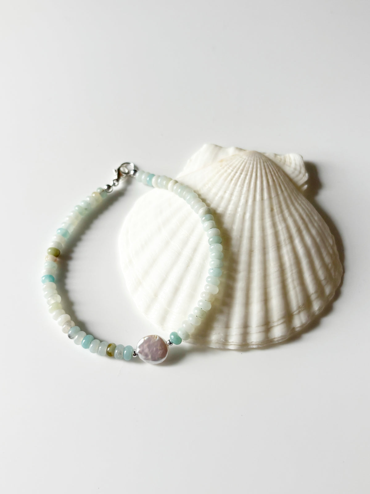 Light Amazonite and Coin Pearl Bracelet