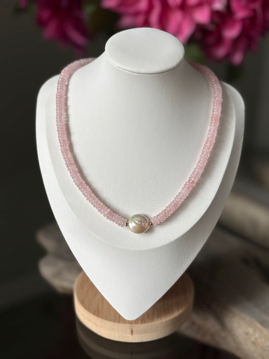Rose Quartz and Pearl Necklace