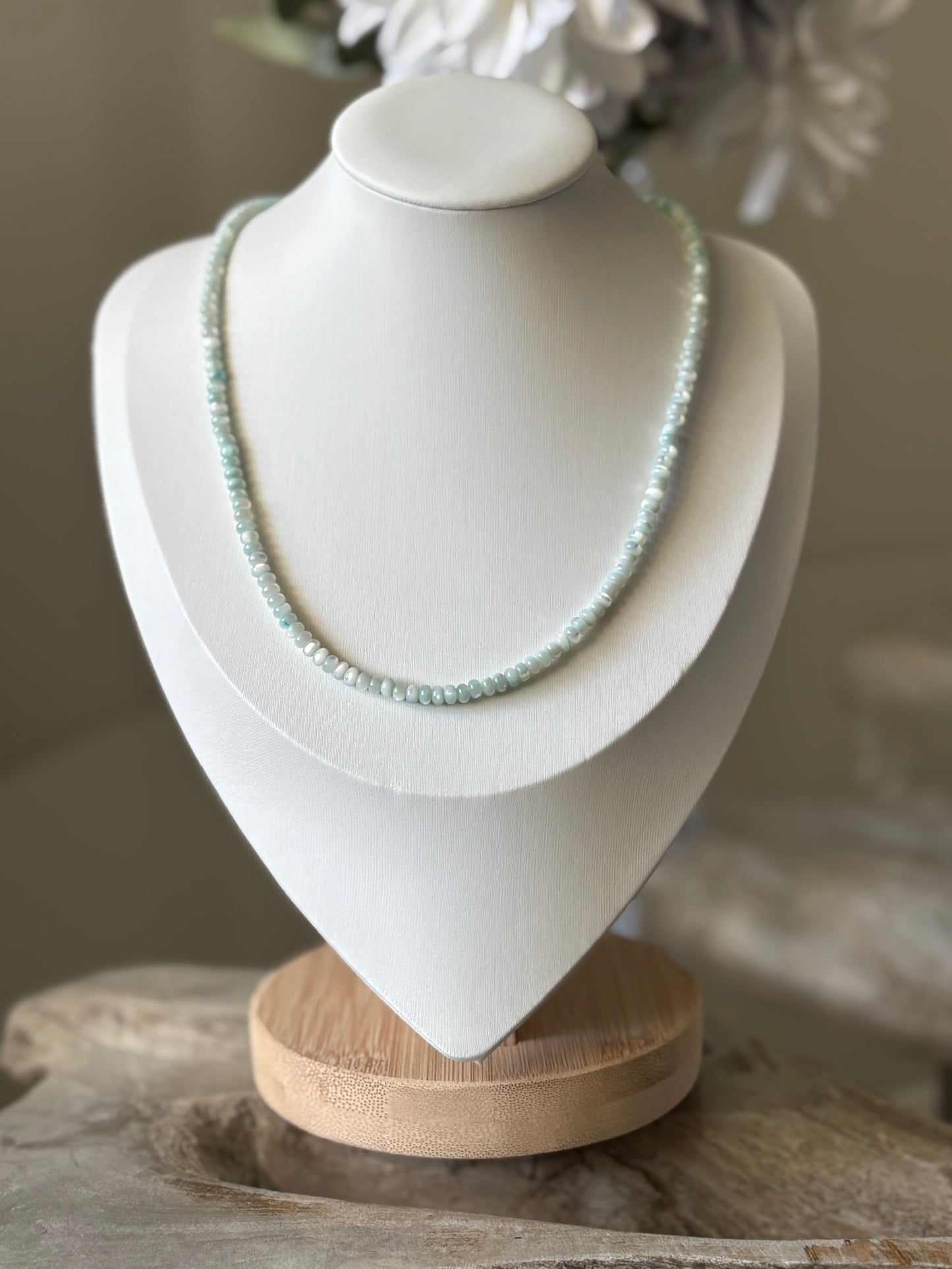 Blue Mother of Pearl Necklace 16"