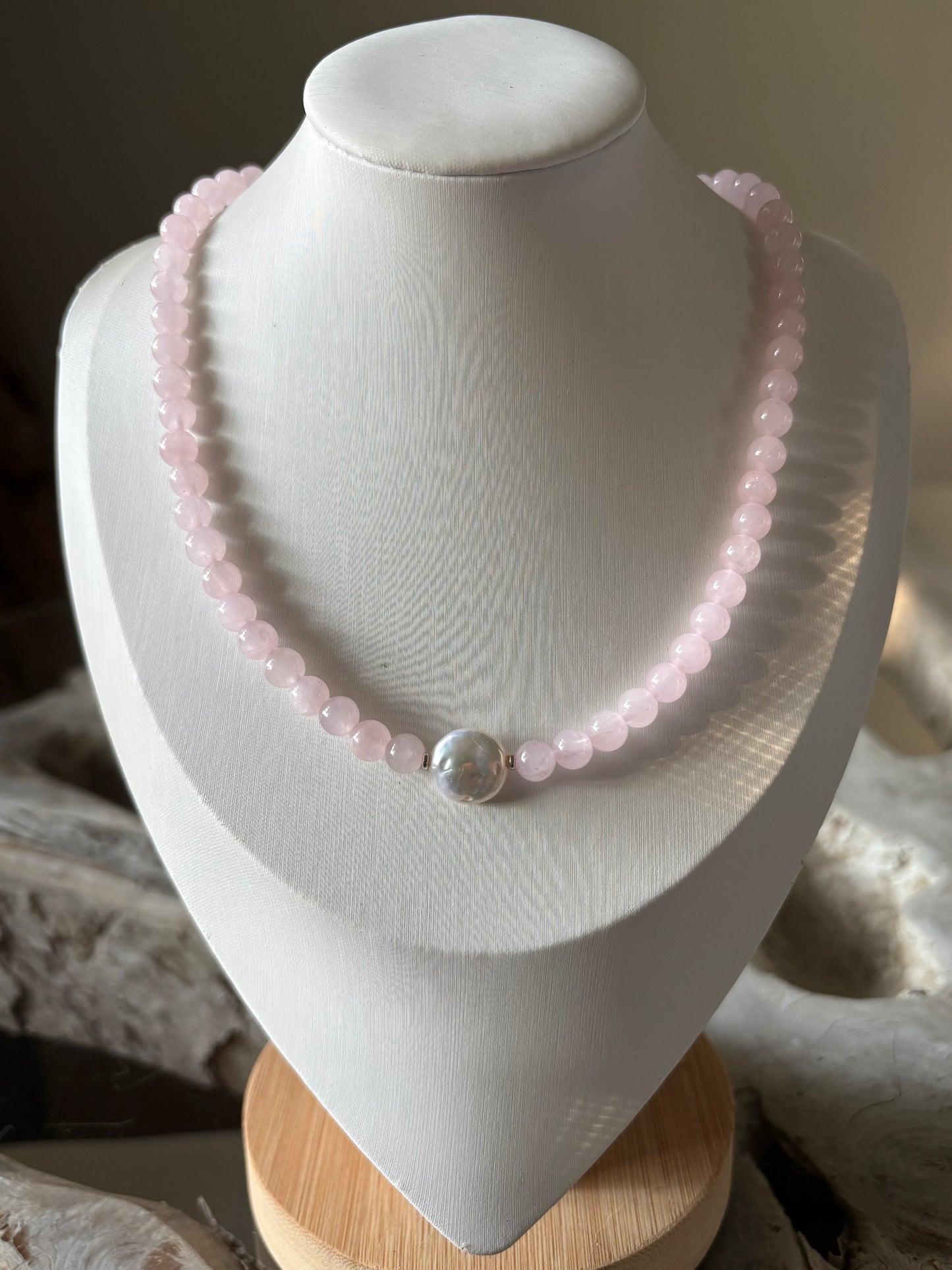 Rose Quartz and Pearl Necklace