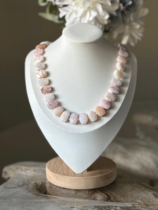Pink Peruvian Opal and Pearl Necklace