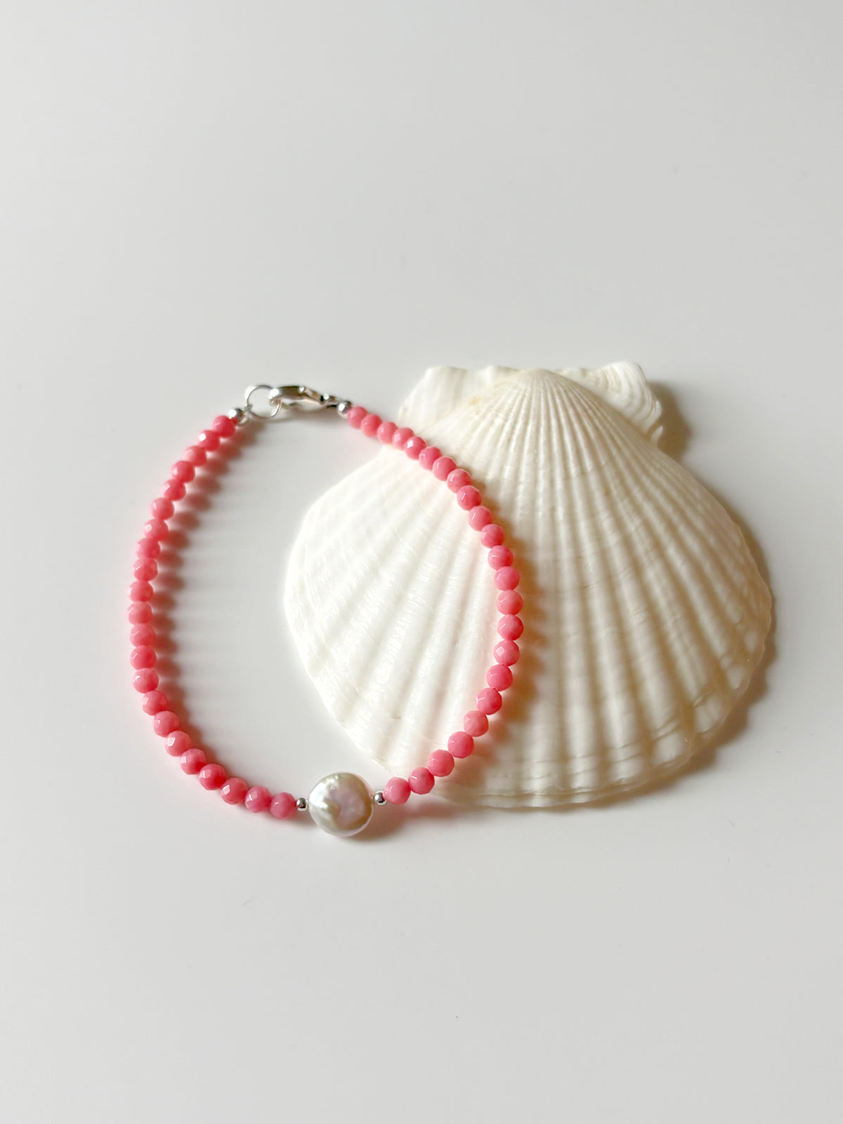 Pink Coral and Coin Pearl Bracelet
