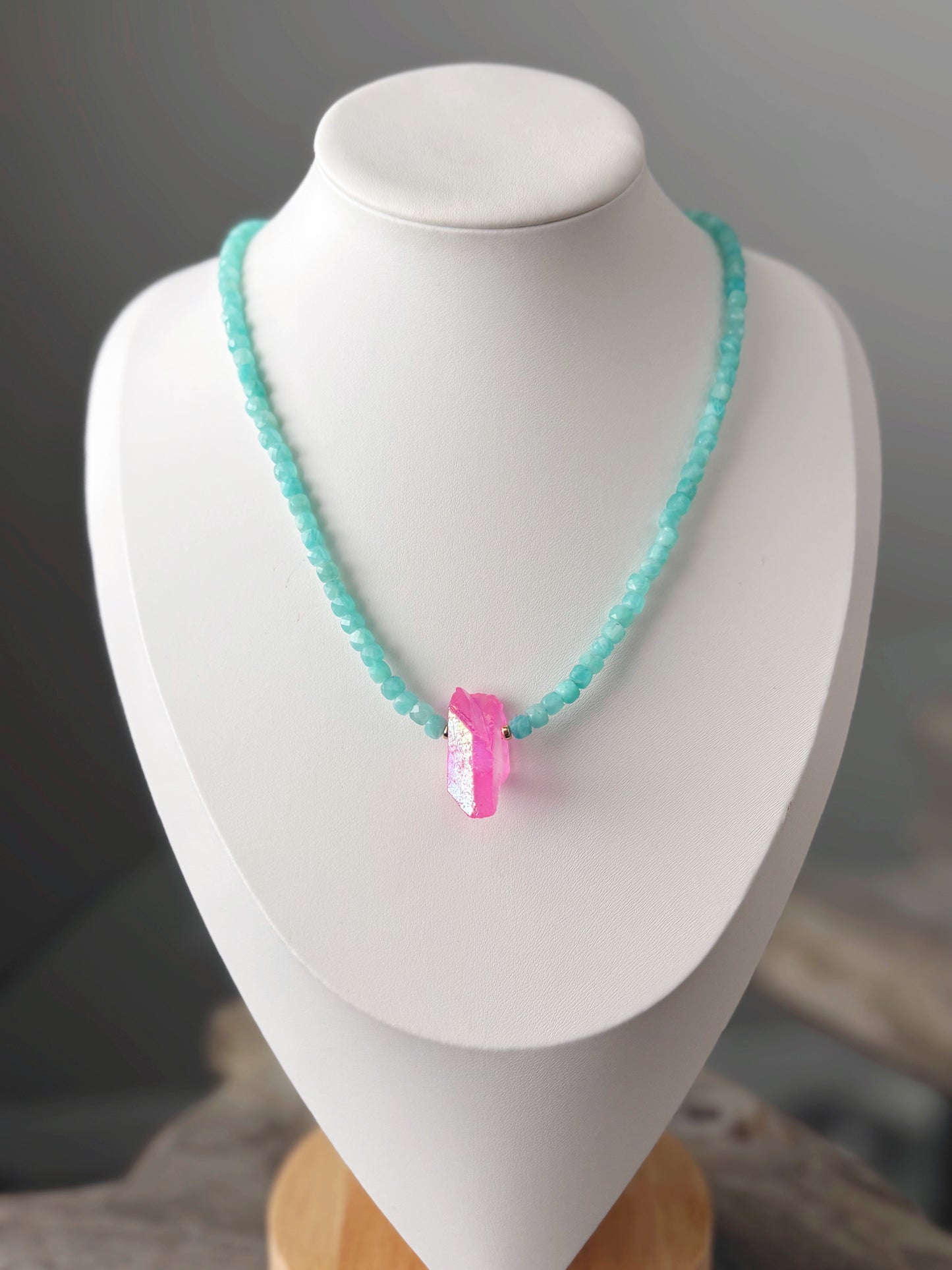 Amazonite and Pink Quartz Necklace