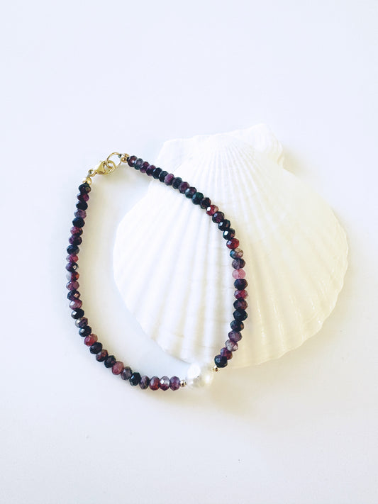 Red Tourmaline and Pearl Bracelet